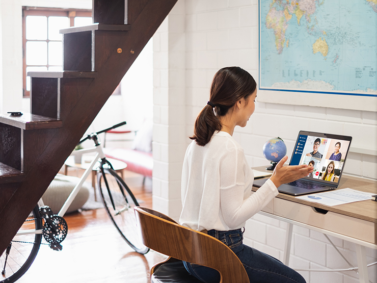 A woman working from home